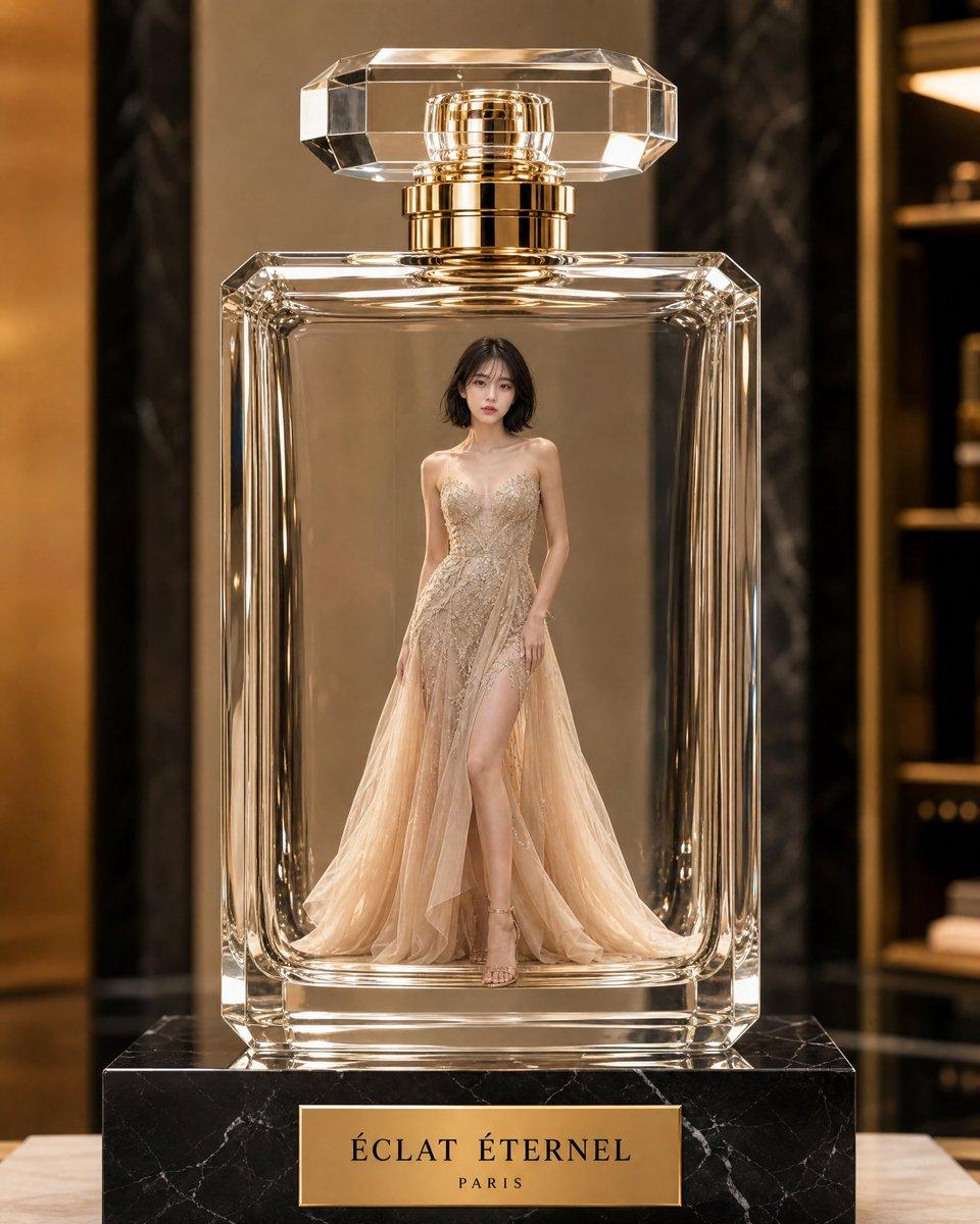 پرامپت مدل مد درون بطری عطر لوکس